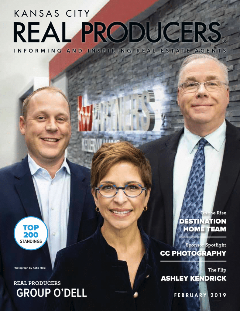 Dan, Maria, and Mike O'Dell on the cover of Kansas City Real Producers Magazine