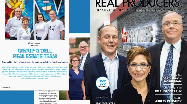 Dan, Maria, and Mike O'Dell on the cover of Kansas City Real Producers Magazine